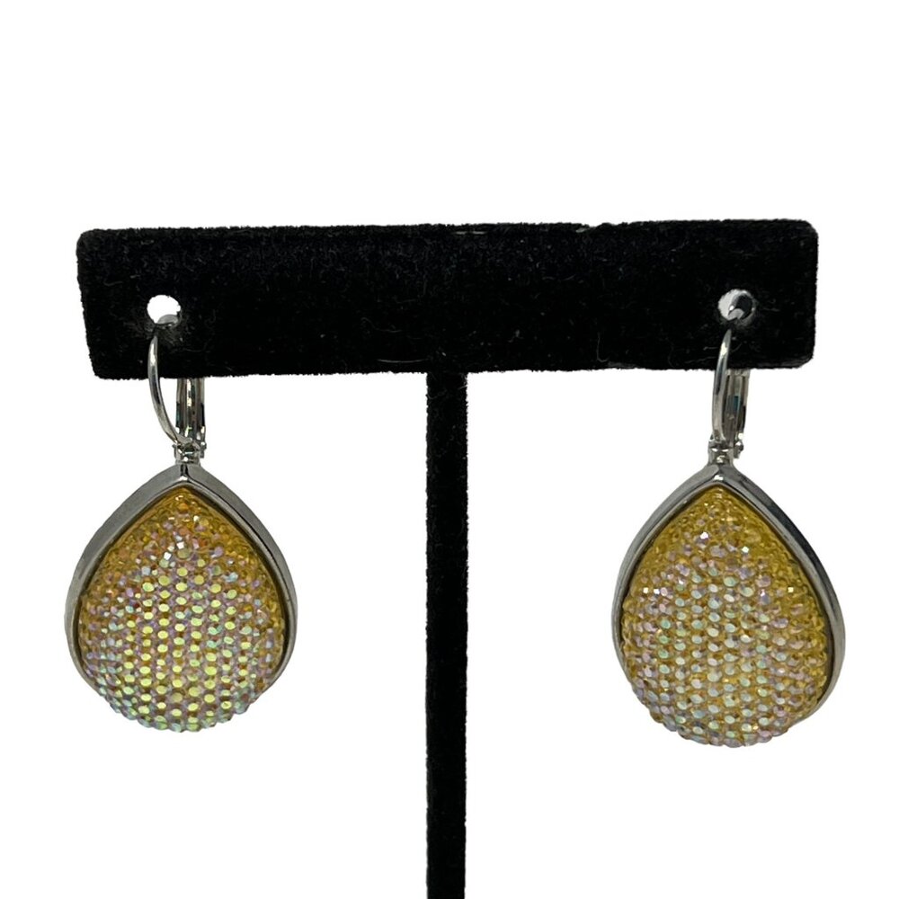 Crystal Earrings Wire‎ Pierced Drop Dangle Yellow Pink Blue Stone